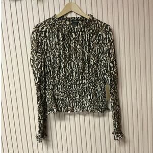 Halogen Beige & Black Animal Lines Long-Sleeve Blouse Size L